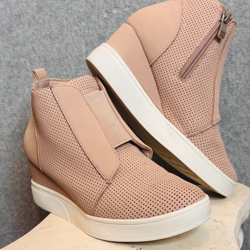 Serra by Aldi‎ Wedge Sneakers Perforated Side Zip Faux Suede Womens Shoes Size 7